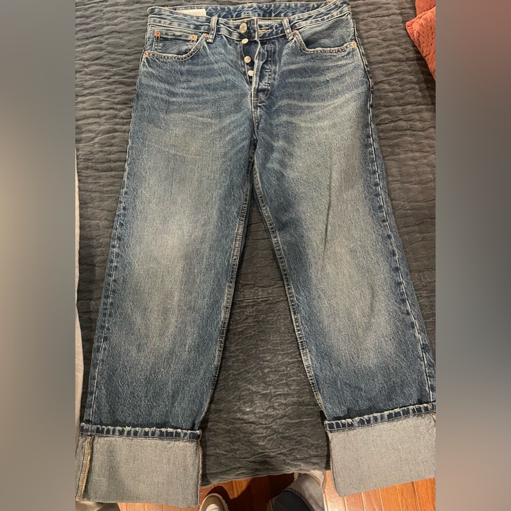 Zara 100% cotton cropped cuffed jeans